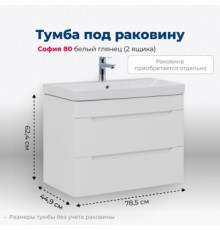 Тумба под раковину Aquanet София 80 белый глянец (2 ящика)