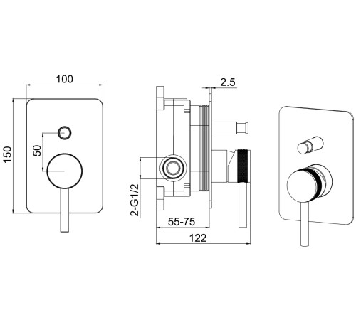 Смеситель для душа Allen Brau Priority X2 5.31011-31 (с внутренней частью, 2 выхода) черный матовый