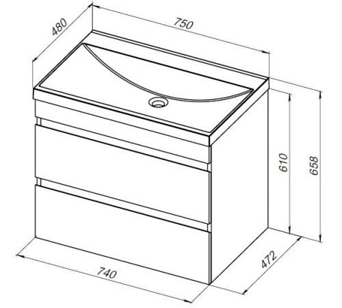 Тумба под раковину Aquanet Нота New 75 дуб светлый