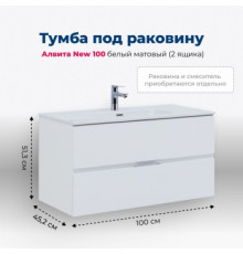 Тумба под раковину Aquanet Алвита New 100 2 ящика, белый матовый