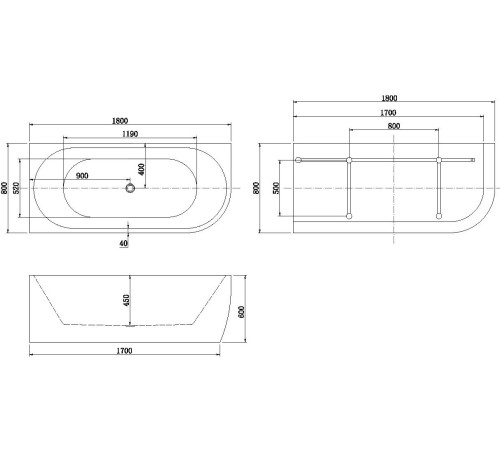 Акриловая ванна Aquanet Family Elegant A 180x80 3805-N-MW
