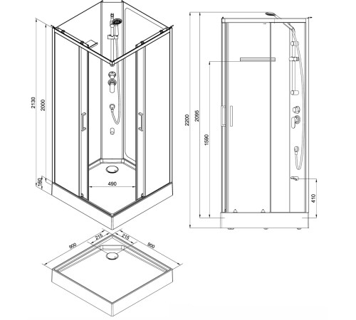 Душевая кабина Aquanet Passion S 3.0 90x90, прозрачное стекло