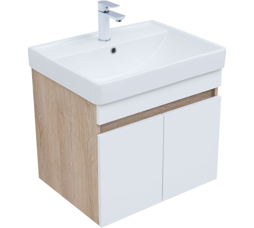 Тумба под раковину Aquanet Оптима 60 дуб светлый/белый сатин