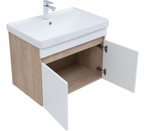 Тумба под раковину Aquanet Оптима 80 дуб светлый/белый сатин