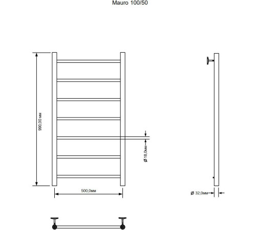 Полотенцесушитель водяной Aquanet Mauro 1000x500 хром