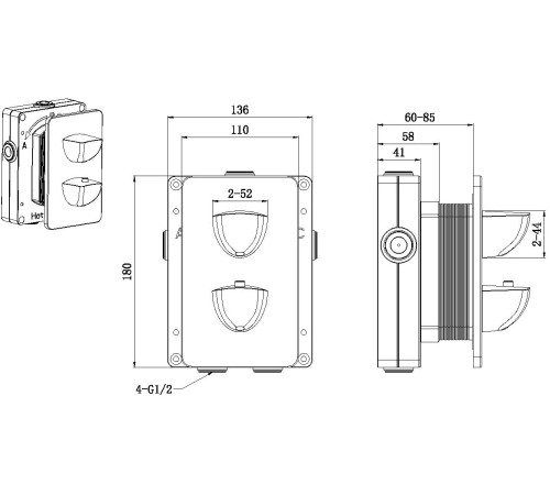 Смеситель для ванны Allen Brau Infinity 5.21316-00 (с внутренней частью, 3 выхода) хром