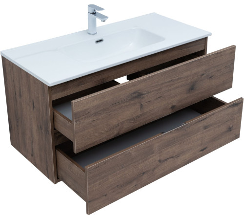 Тумба под раковину Aquanet Алвита New 100 2 ящика, дуб веллингтон табак