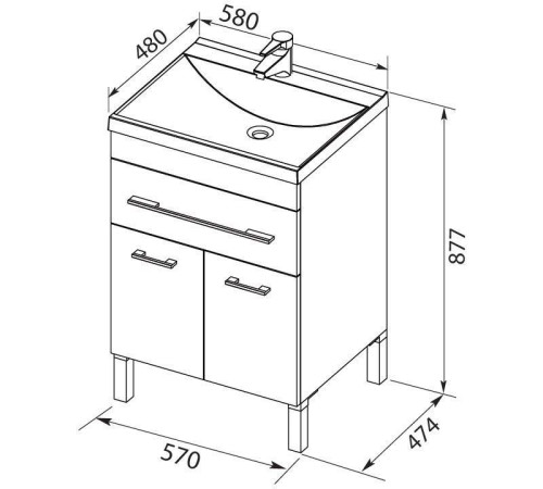 Тумба с раковиной Aquanet Верона 60 белый (напольная 1 ящик 2 дверцы)