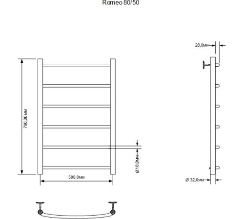 Полотенцесушитель электрический Aquanet Romeo 80х50 Тэн справа