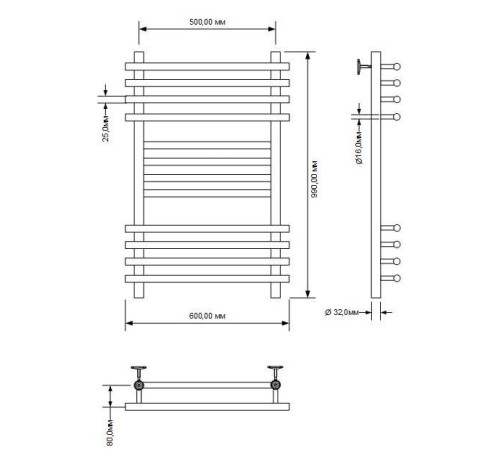 Полотенцесушитель водяной Aquanet Largo 1000x500, хром