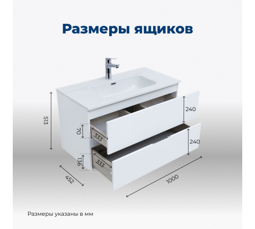 Тумба под раковину Aquanet Алвита New 100 2 ящика, белый матовый