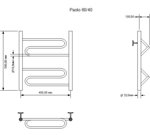 Полотенцесушитель водяной Aquanet Paolo 600x400, хром