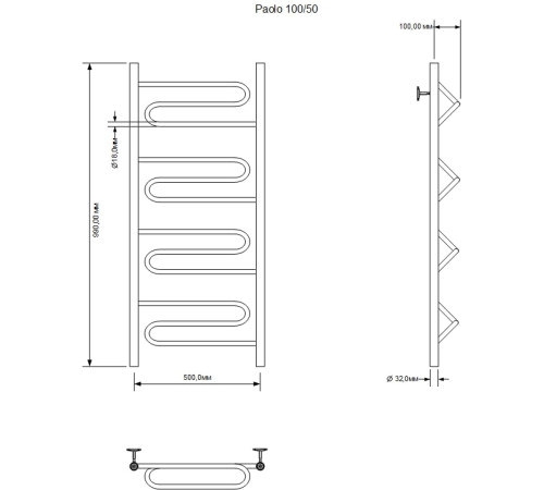 Полотенцесушитель водяной Aquanet Paolo 1000x500, хром