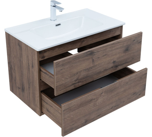 Тумба под раковину Aquanet Алвита New 80 2 ящика, дуб веллингтон табак