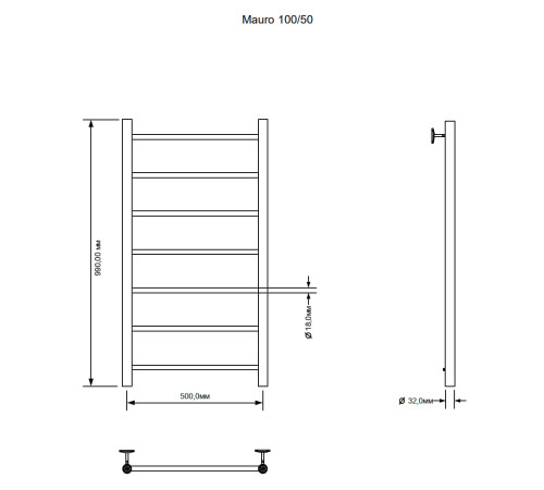 Полотенцесушитель электрический Aquanet Mauro 100х50 Тэн справа