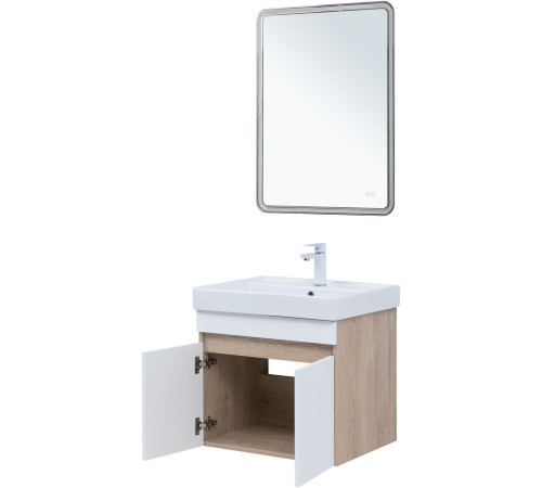 Тумба под раковину Aquanet Оптима 60 дуб светлый/белый сатин