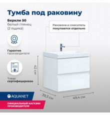 Тумба под раковину Aquanet Беркли 50 белый глянец (2 ящика)