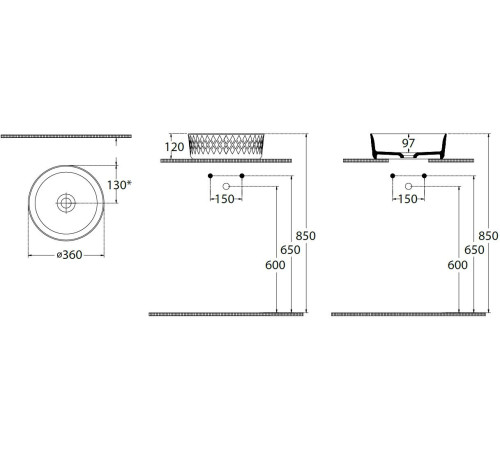 Раковина накладная Allen Brau Fantasy Romb 36 4.11033.21 белый матовый