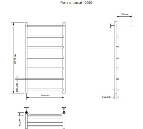 Полотенцесушитель электрический Aquanet Fiona 100х50 Тэн справа, с полкой