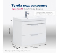 Тумба под раковину Aquanet Ирис New 70 белый глянец (2 ящика)