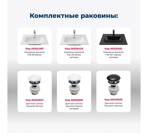 Тумба под раковину Aquanet Джейн (Flat) 60 белый матовый