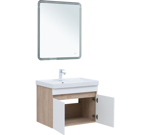 Тумба под раковину Aquanet Оптима 70 дуб светлый/белый сатин