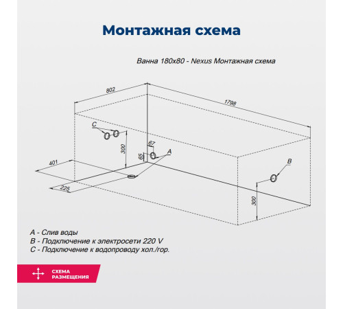Акриловая ванна Aquanet Nexus 180x80 (с каркасом)
