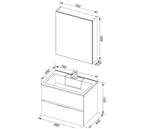 Мебель для ванной Aquanet Алвита 70 серый антрацит