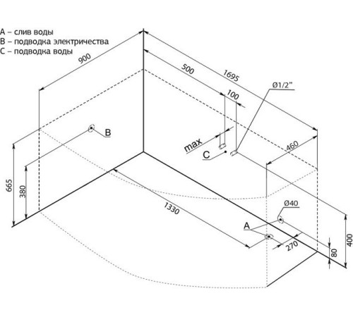 Акриловая ванна Aquanet Jersey 170x90 L